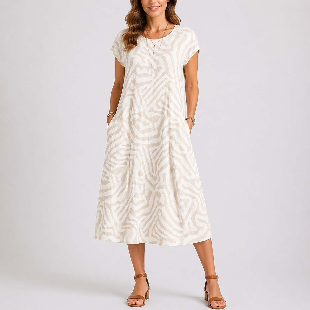 Women's Casual Midi Dress Round Neck Short Sleeve Summer Everyday