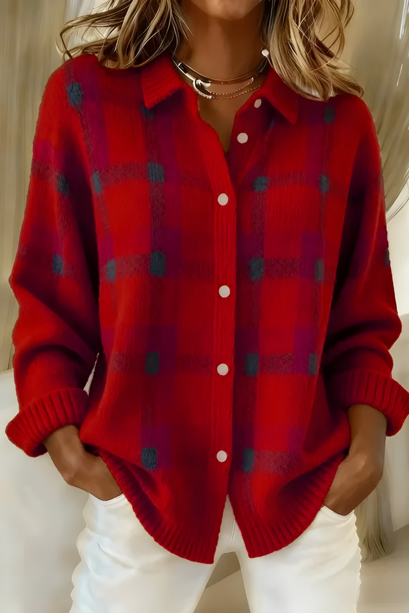 Women's Plaid Button-Up Cardigan Long Sleeve Casual Layering Sweater