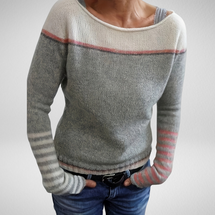Women's Striped Knit Sweater Boat Neck Long Sleeve Casual Everyday Wear