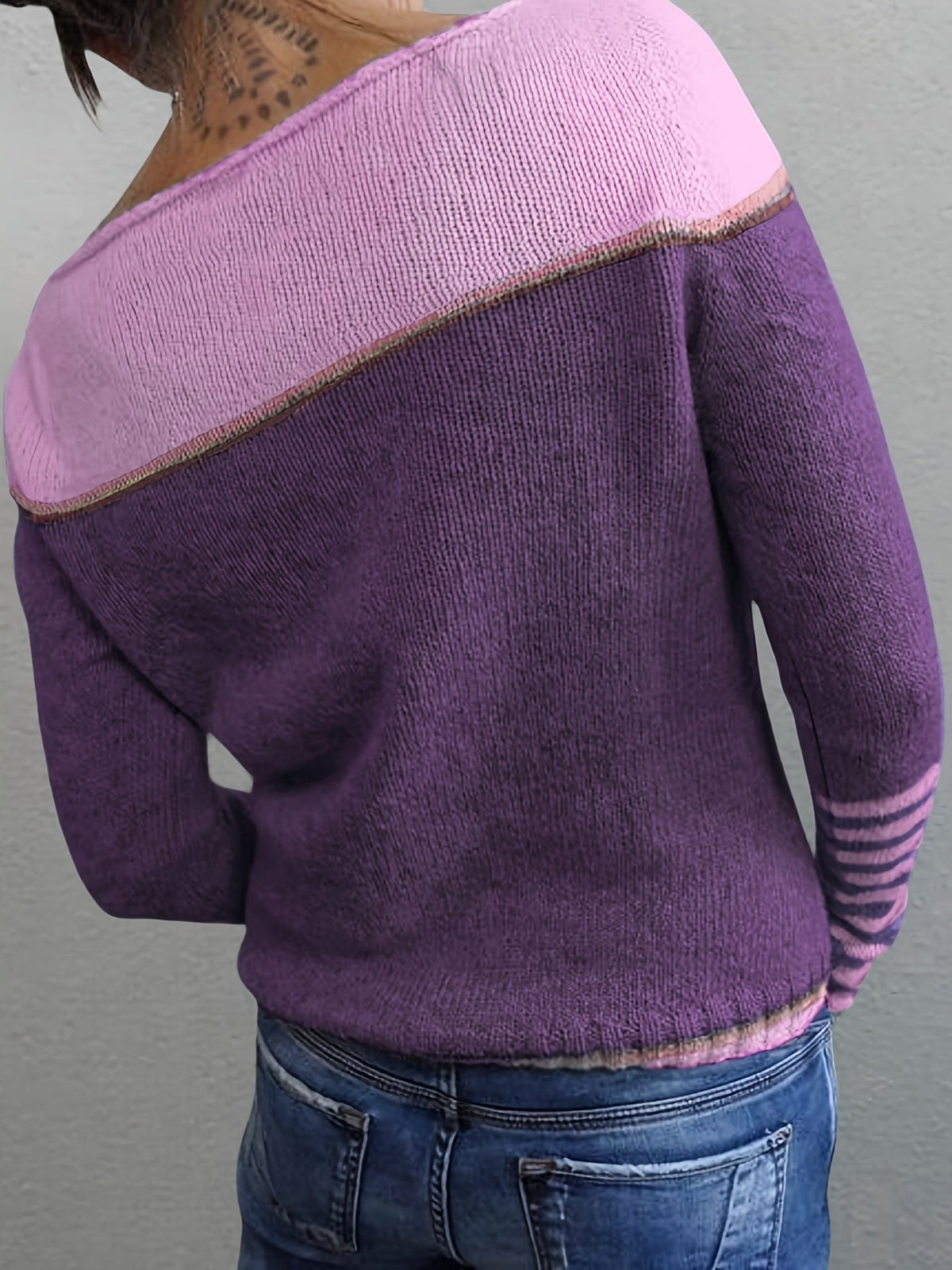 Women's Striped Knit Sweater Boat Neck Long Sleeve Casual Everyday Wear