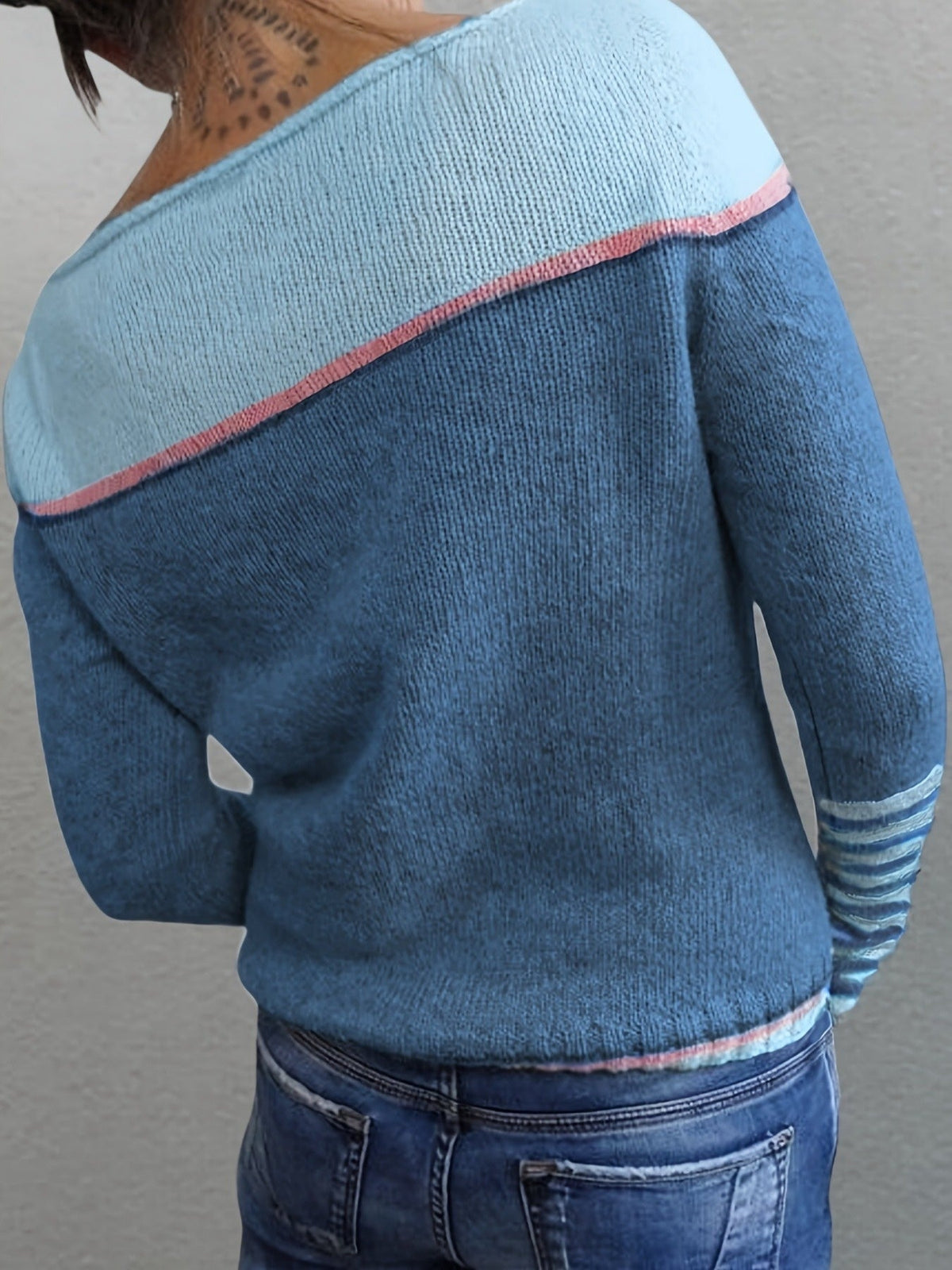 Women's Striped Knit Sweater Boat Neck Long Sleeve Casual Everyday Wear