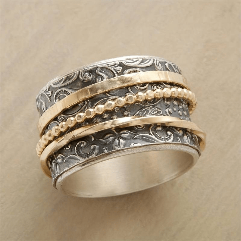 Women's Antique Gold and Silver Ring Intricate Design Vintage Statement