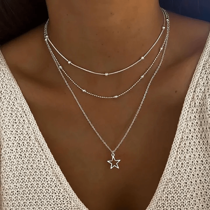 Women's Vintage Star Pendant Necklace Dainty Layered Design Celestial Everyday