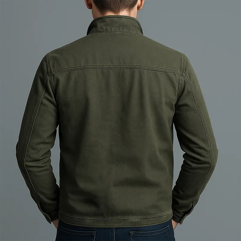 Men's Vintage Zip-Up Jacket Relaxed Fit Military Style Utility Pockets