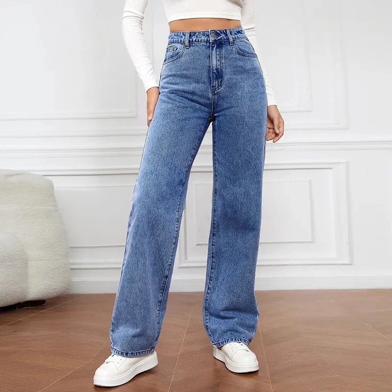 Women's High-Waist Wide-Leg Jeans Relaxed Fit Classic Styling Everyday Casual
