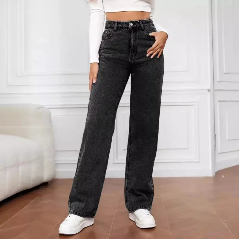 Women's High-Waist Wide-Leg Jeans Relaxed Fit Classic Styling Everyday Casual