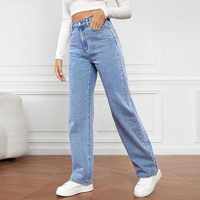 Women's High-Waist Wide-Leg Jeans Relaxed Fit Classic Styling Everyday Casual
