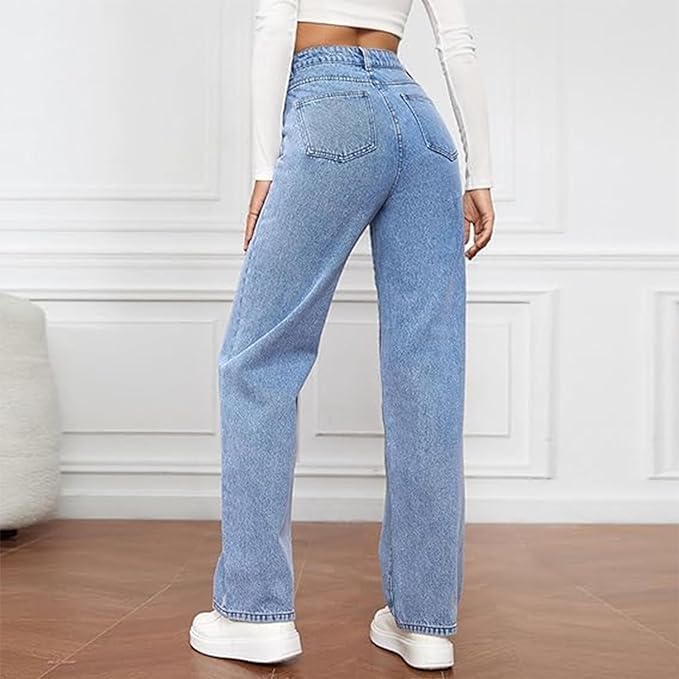 Women's High-Waist Wide-Leg Jeans Relaxed Fit Classic Styling Everyday Casual