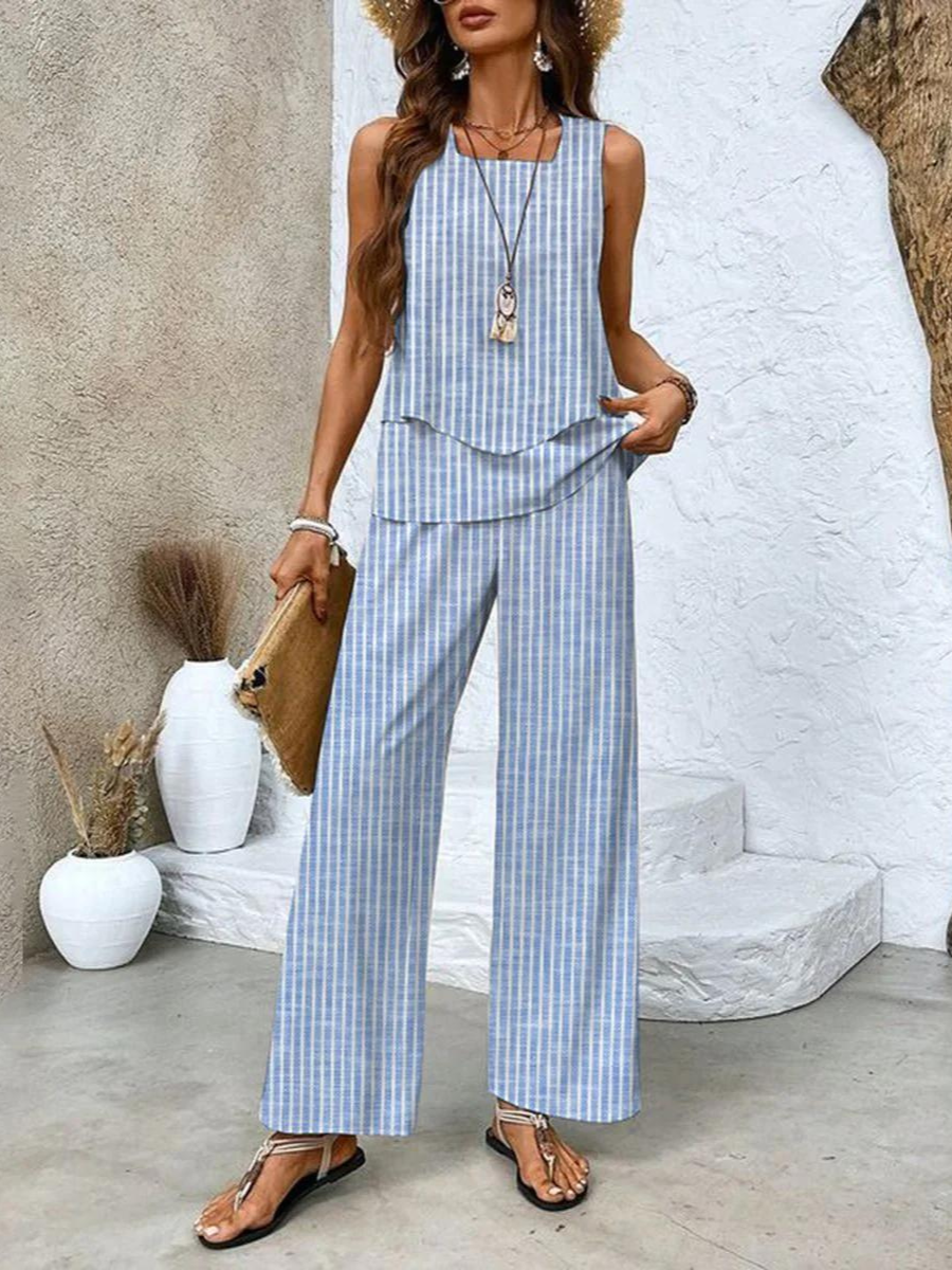 Women's Layered Tank Top and Wide Leg Trouser Set Casual Relaxed Fit Versatile Everyday Chic