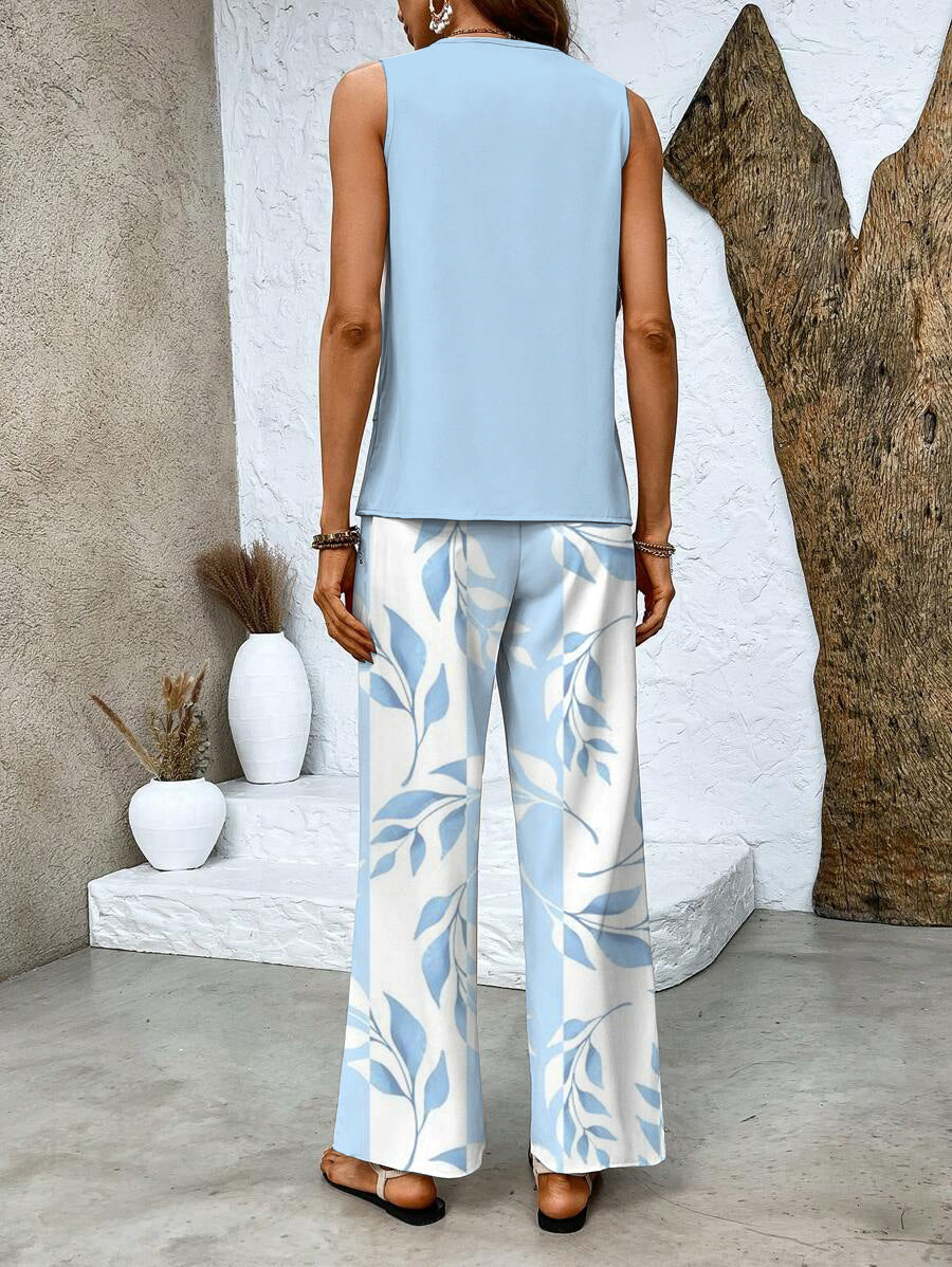 Women's Layered Tank Top and Wide Leg Trouser Set Casual Relaxed Fit Versatile Everyday Chic