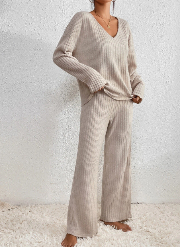 Women's Cosy Ribbed Knit Lounge Set Relaxed Fit Long Sleeve Casual Everyday