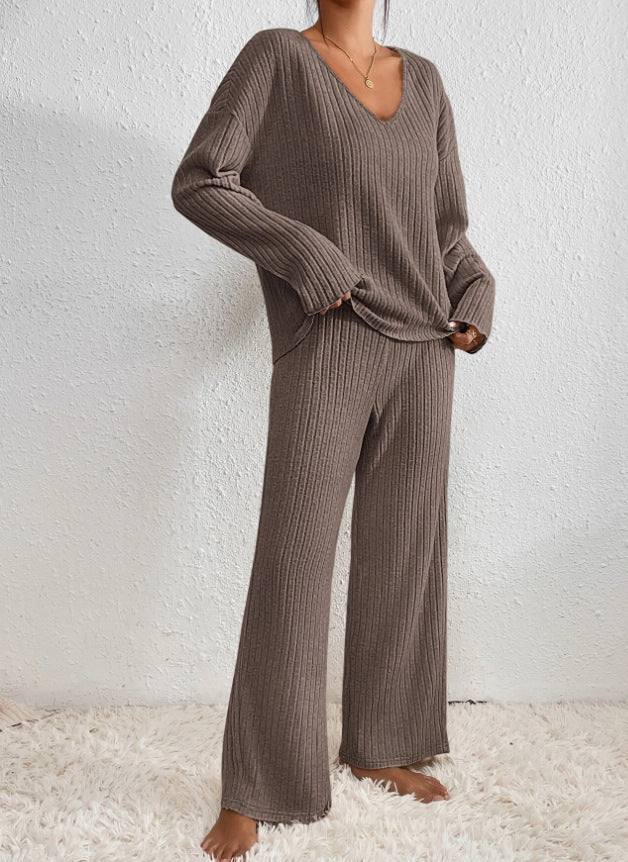 Women's Cosy Ribbed Knit Lounge Set Relaxed Fit Long Sleeve Casual Everyday