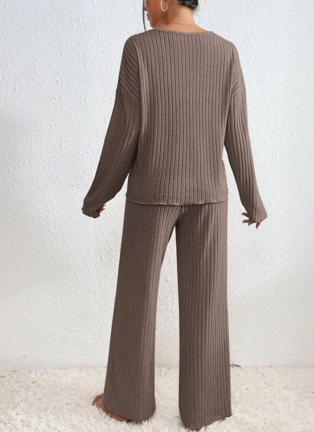 Women's Cosy Ribbed Knit Lounge Set Relaxed Fit Long Sleeve Casual Everyday