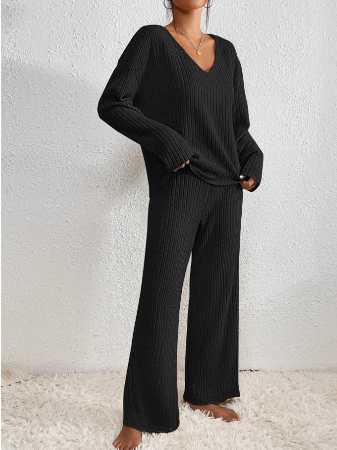 Women's Cosy Ribbed Knit Lounge Set Relaxed Fit Long Sleeve Casual Everyday