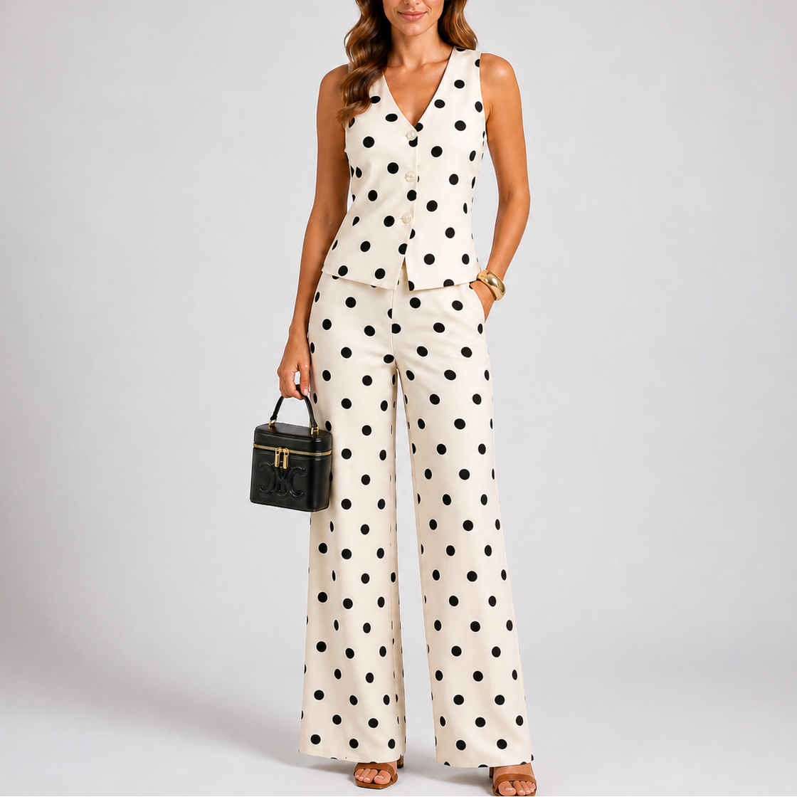 Women's Summer Two Piece Set Casual Polka Dot Top and Bottom Comfortable Everyday Wear