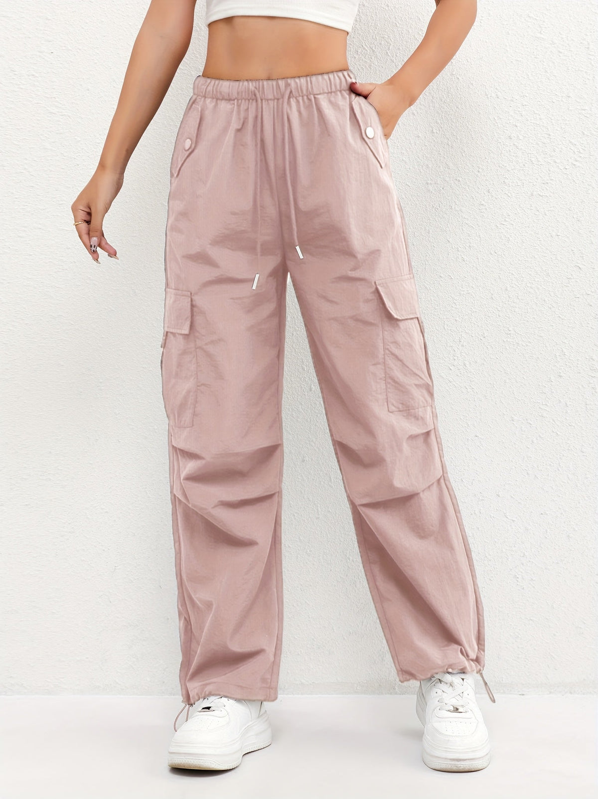 Women's Casual Drawstring Trousers Cargo Pockets Relaxed Fit Everyday Wear