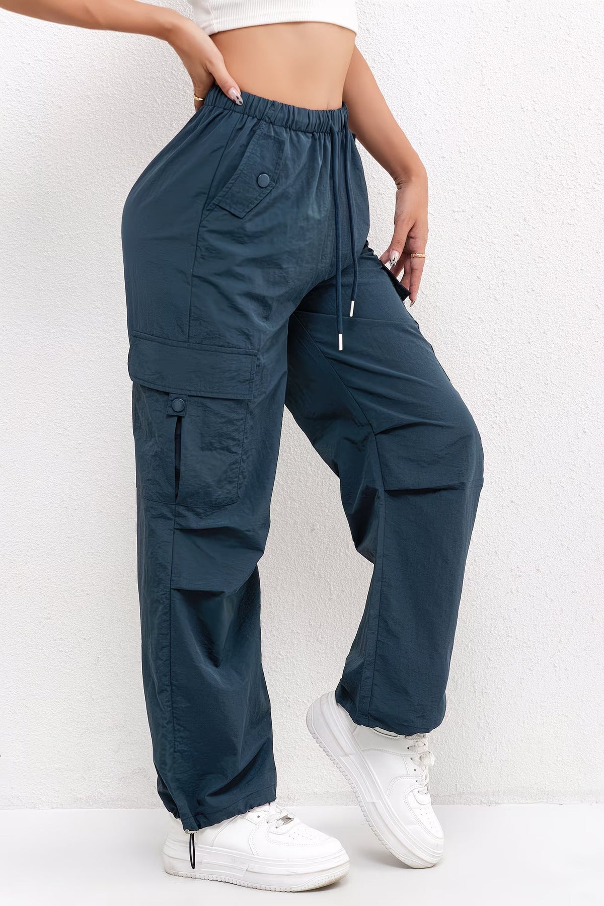 Women's Casual Drawstring Trousers Cargo Pockets Relaxed Fit Everyday Wear