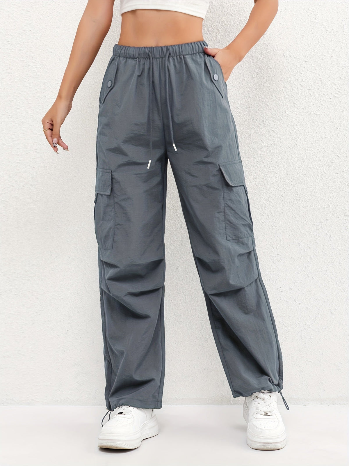 Women's Casual Drawstring Trousers Cargo Pockets Relaxed Fit Everyday Wear