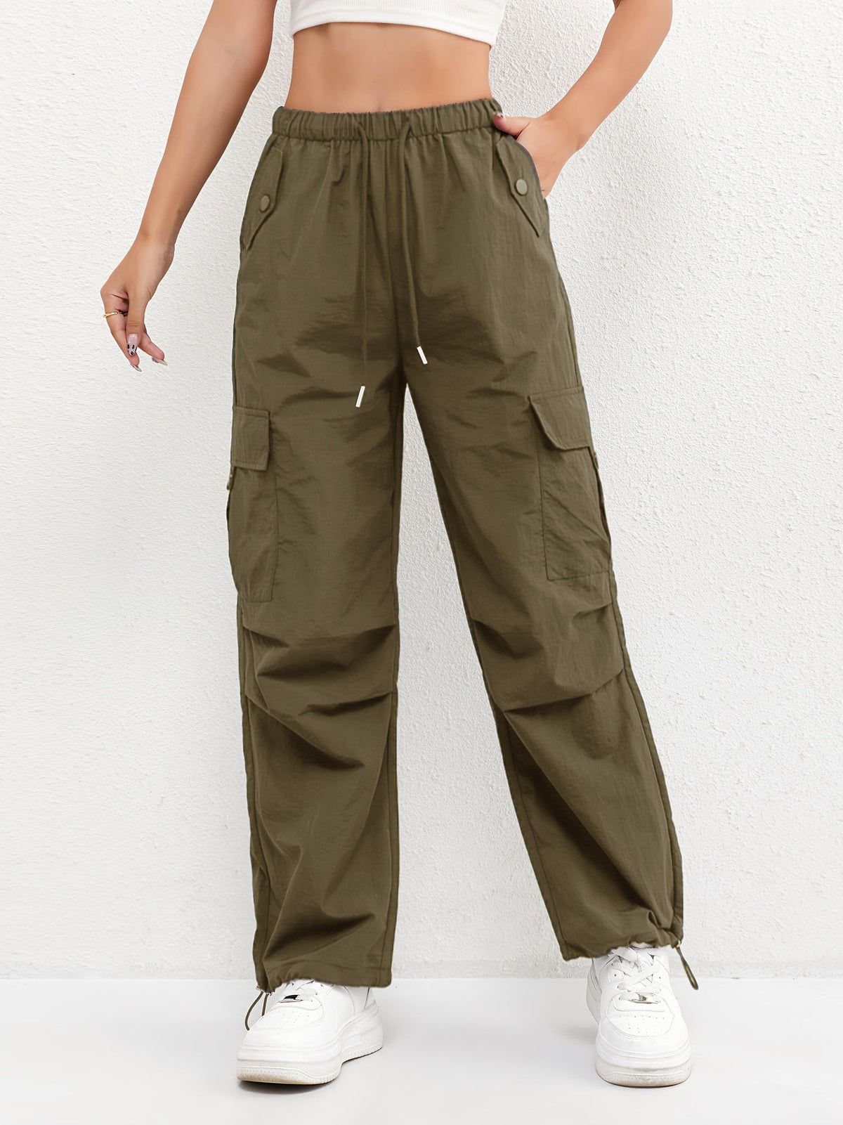 Women's Casual Drawstring Trousers Cargo Pockets Relaxed Fit Everyday Wear