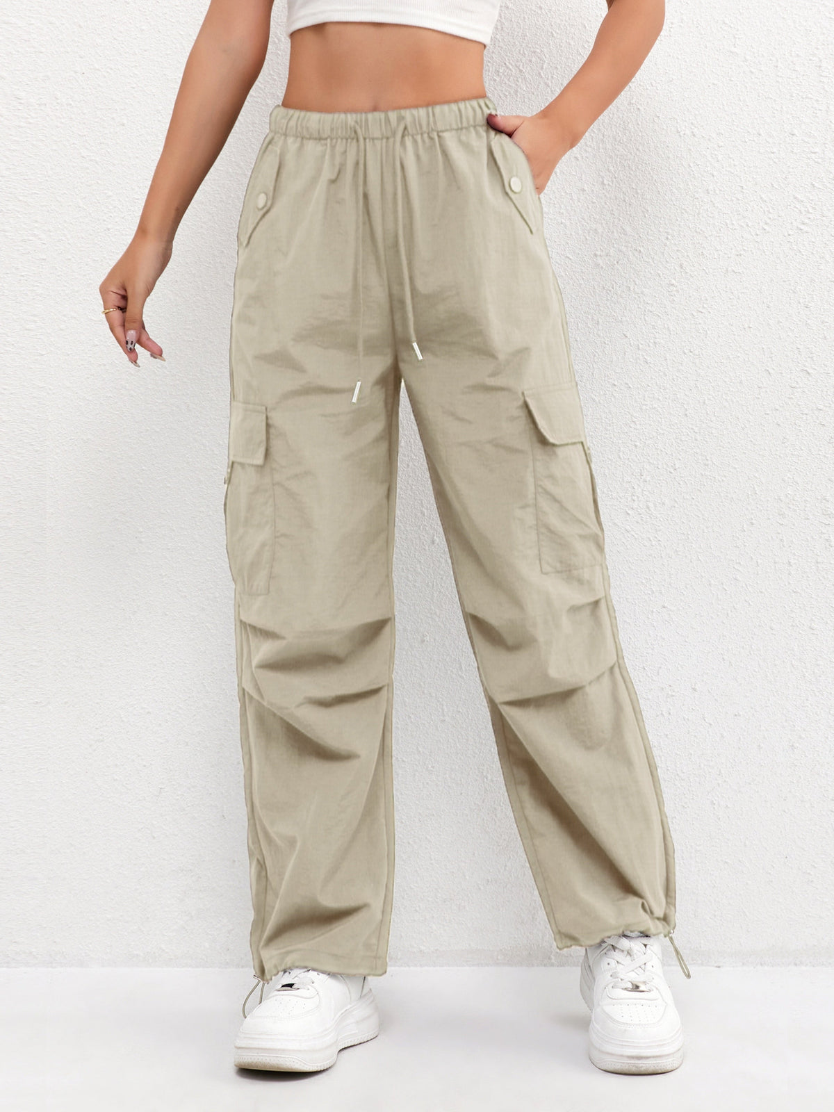 Women's Casual Drawstring Trousers Cargo Pockets Relaxed Fit Everyday Wear