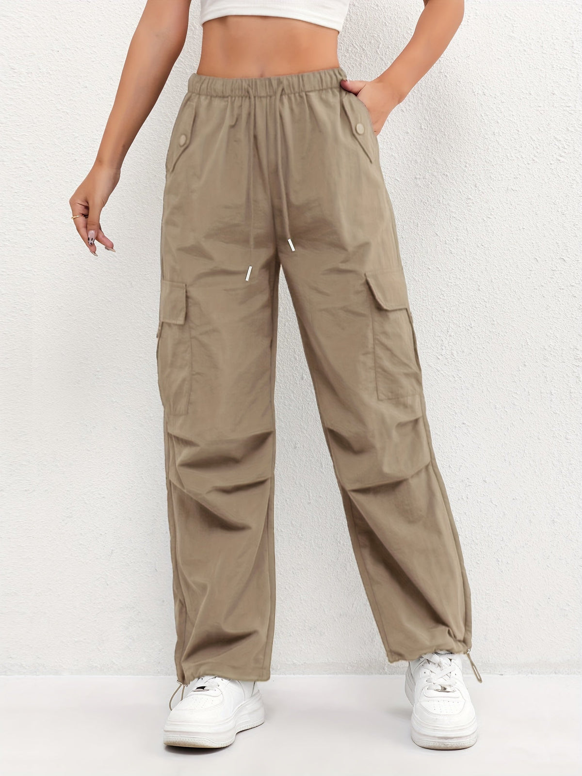 Women's Casual Drawstring Trousers Cargo Pockets Relaxed Fit Everyday Wear