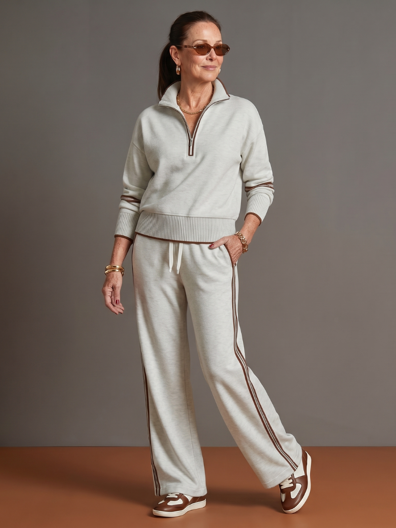Women's Knit Lounge Set Half Zip Top and Wide Leg Pants

Women's Cosy Lounge Set Half Zip Top Relaxed Fit Wide Leg Pants