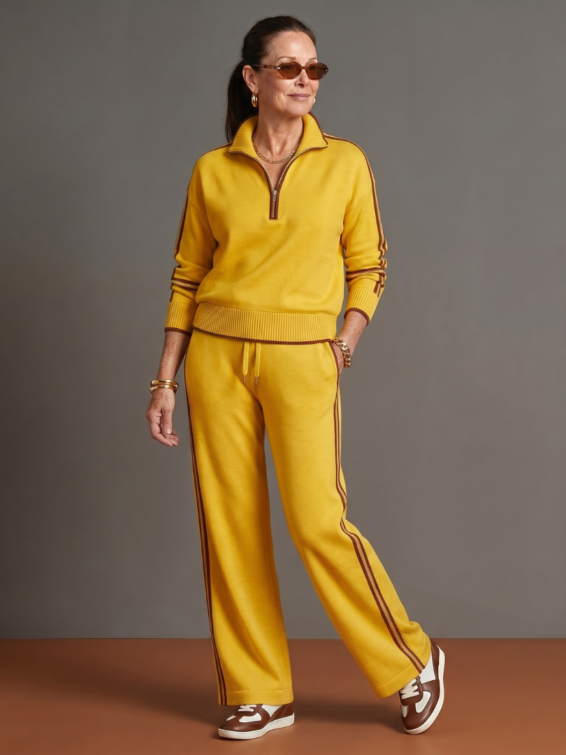 Women's Knit Lounge Set Half Zip Top and Wide Leg Pants

Women's Cosy Lounge Set Half Zip Top Relaxed Fit Wide Leg Pants