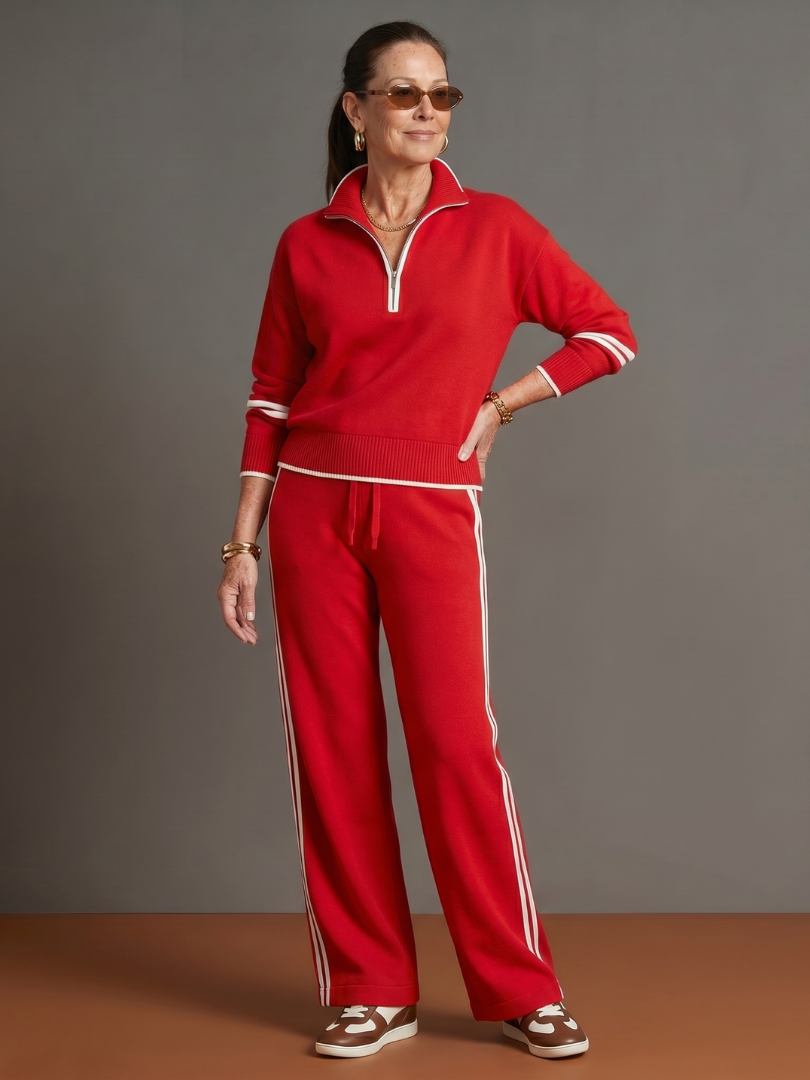 Women's Knit Lounge Set Half Zip Top and Wide Leg Pants

Women's Cosy Lounge Set Half Zip Top Relaxed Fit Wide Leg Pants