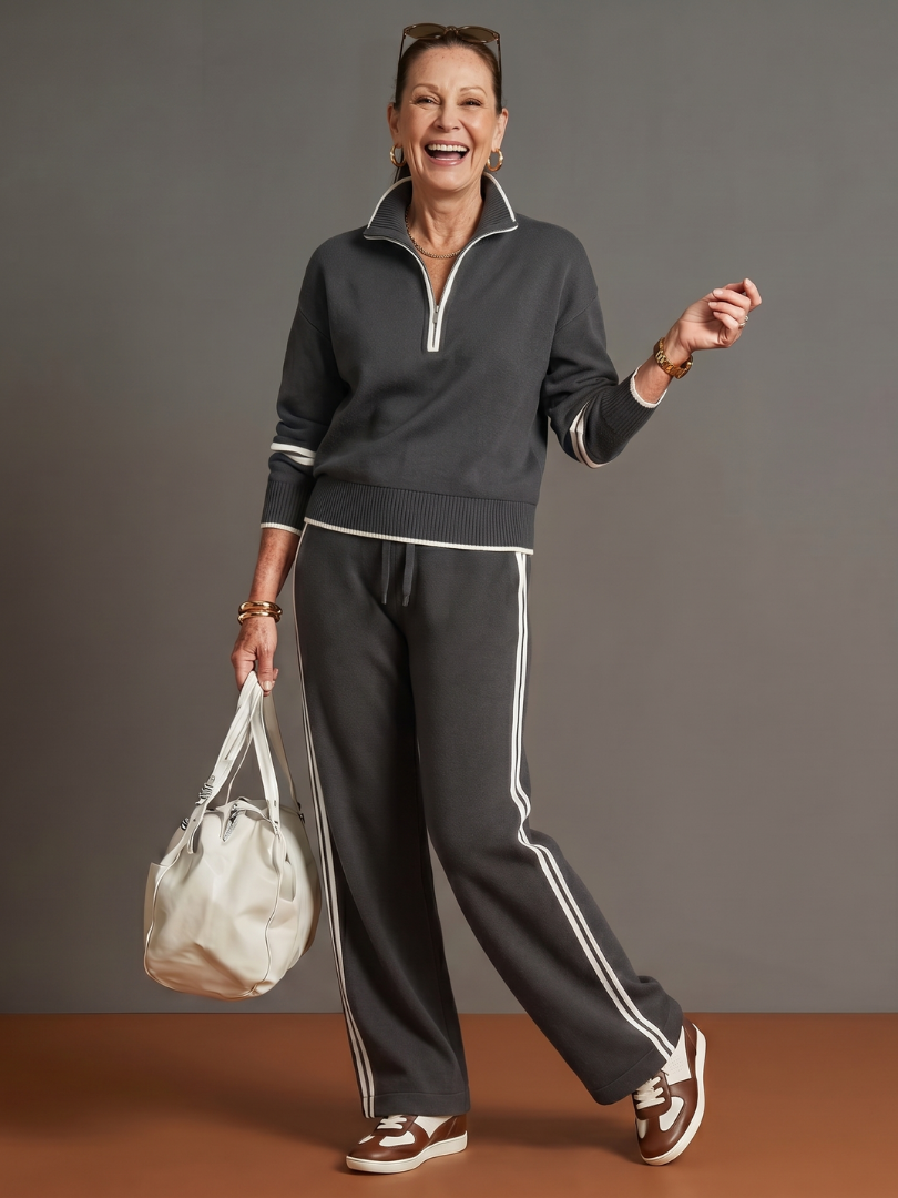 Women's Knit Lounge Set Half Zip Top and Wide Leg Pants

Women's Cosy Lounge Set Half Zip Top Relaxed Fit Wide Leg Pants