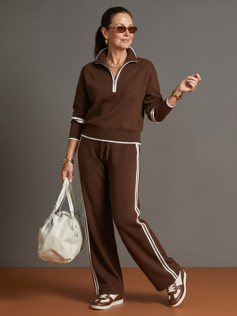 Women's Knit Lounge Set Half Zip Top and Wide Leg Pants

Women's Cosy Lounge Set Half Zip Top Relaxed Fit Wide Leg Pants