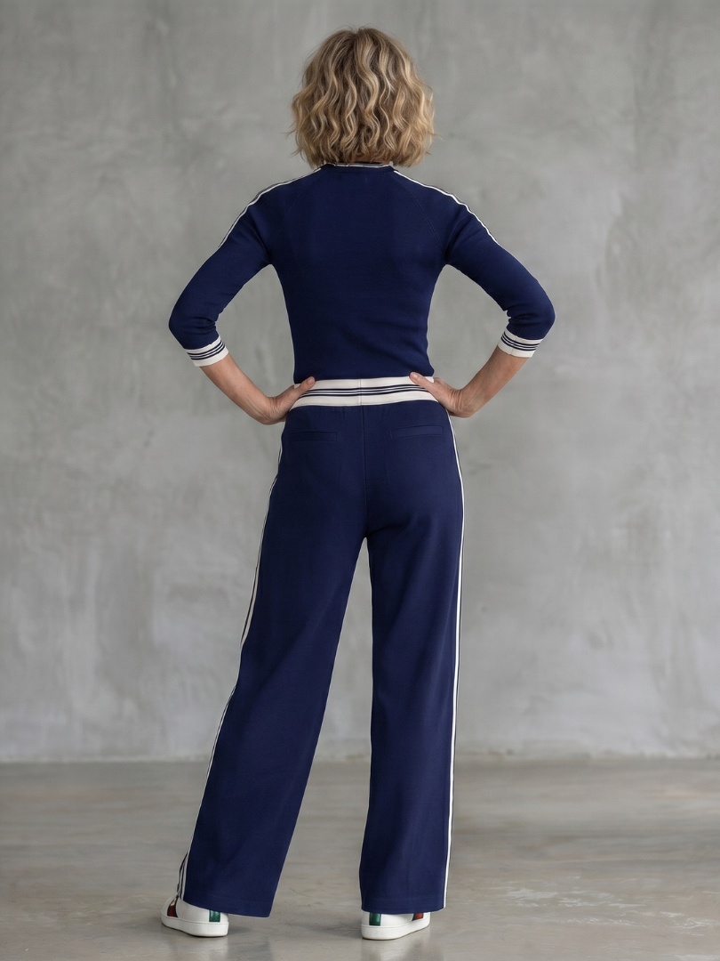 Women's Knit Lounge Set Long Sleeve Top Relaxed Fit Wide Leg Pants Casual