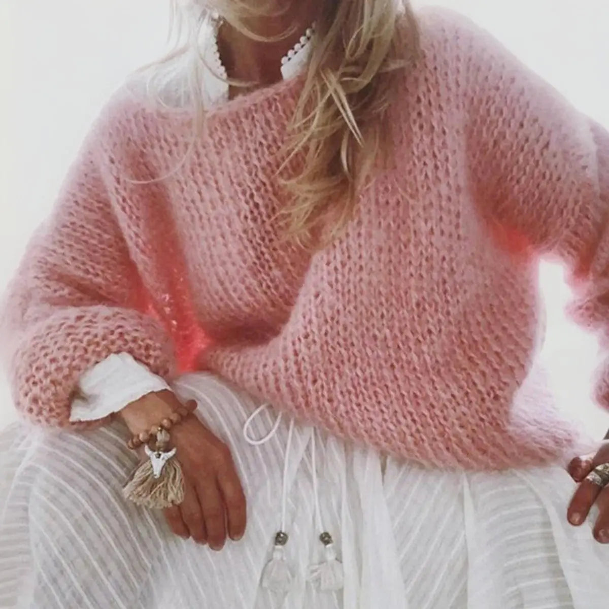 Women's Oversized Knit Sweater Jumper Relaxed Fit Long Sleeve Casual Everyday