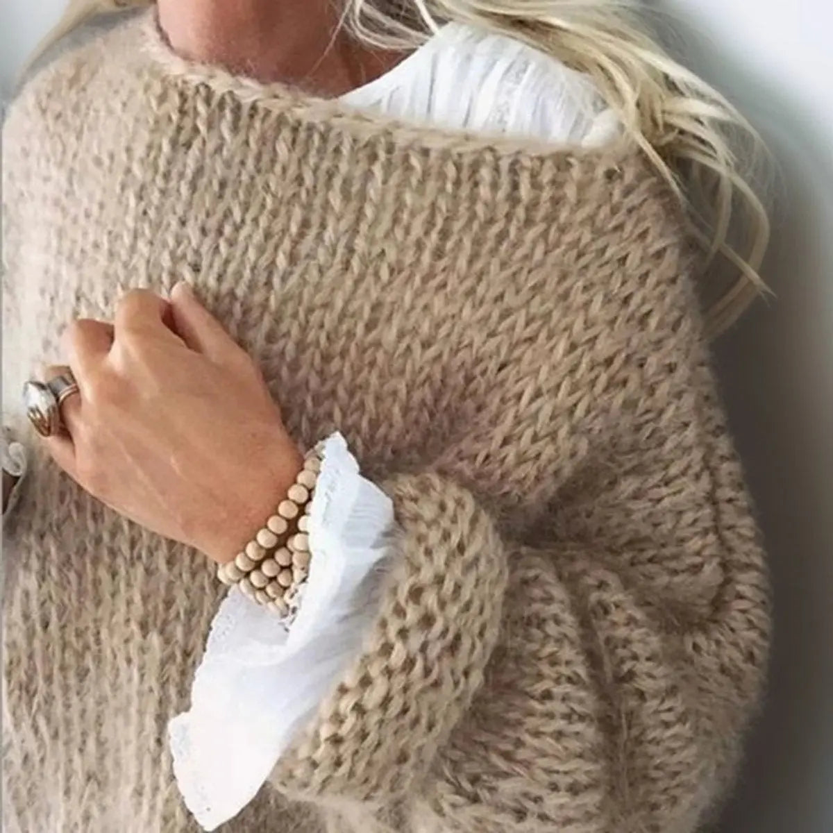Women's Oversized Knit Sweater Jumper Relaxed Fit Long Sleeve Casual Everyday