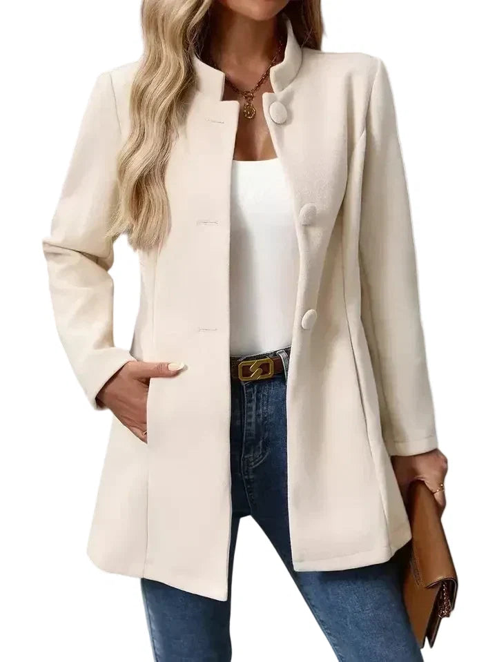 Women's Structured Coat Stand Collar Tailored Fit Classic Outerwear