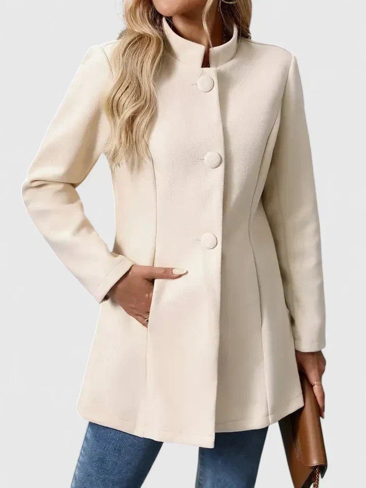 Women's Structured Coat Stand Collar Tailored Fit Classic Outerwear