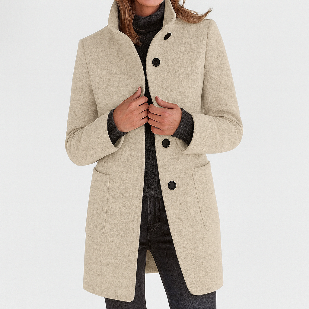 Women's Tailored Overcoat Fitted Long Sleeve Notched Collar Button-Up Classic