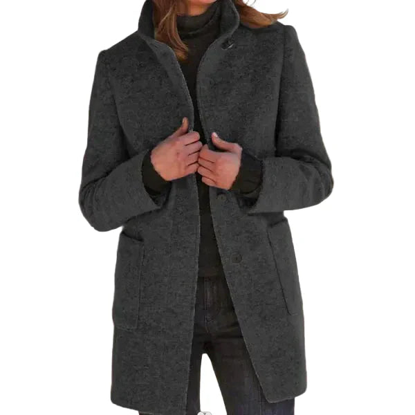 Women's Tailored Overcoat Fitted Long Sleeve Notched Collar Button-Up Classic