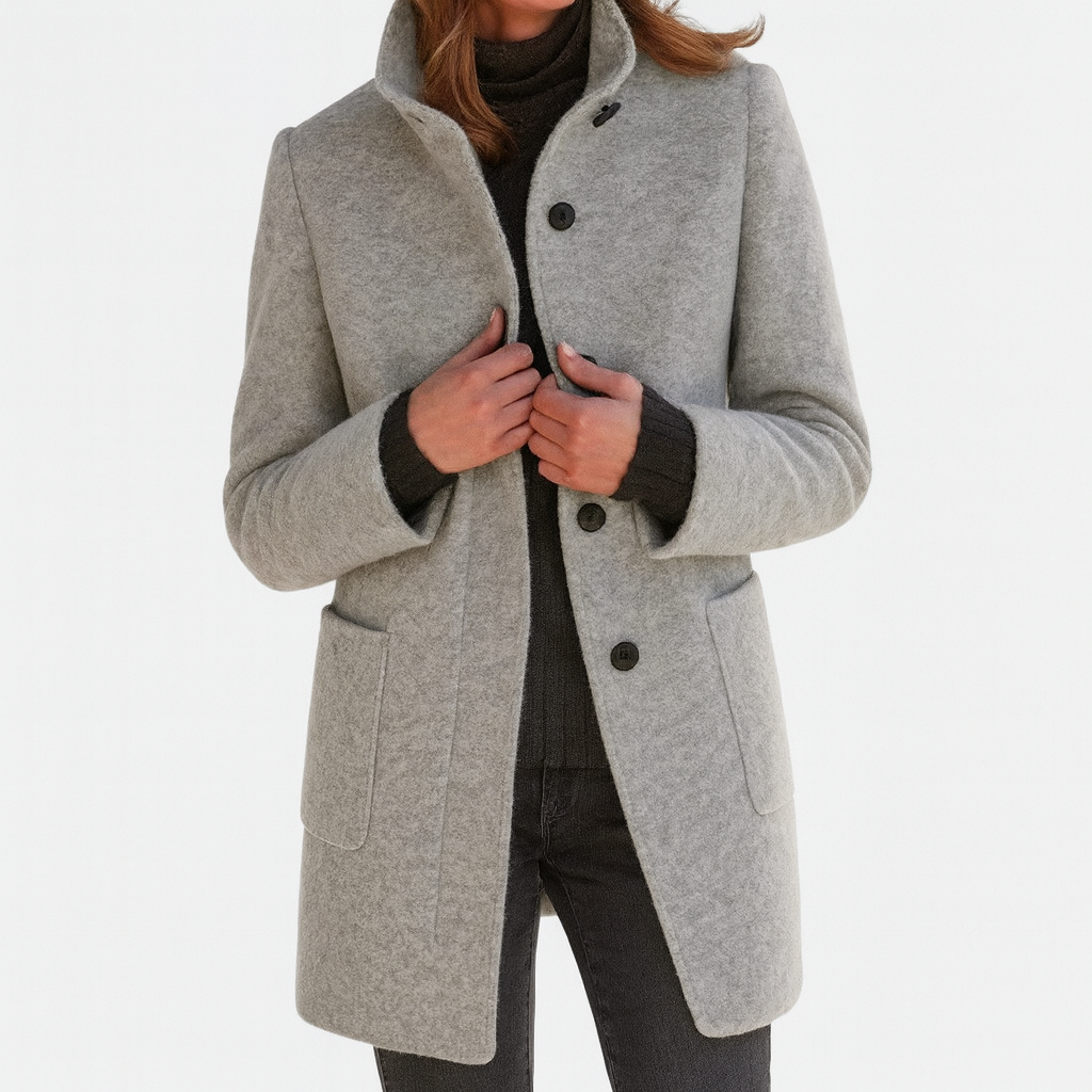 Women's Tailored Overcoat Fitted Long Sleeve Notched Collar Button-Up Classic