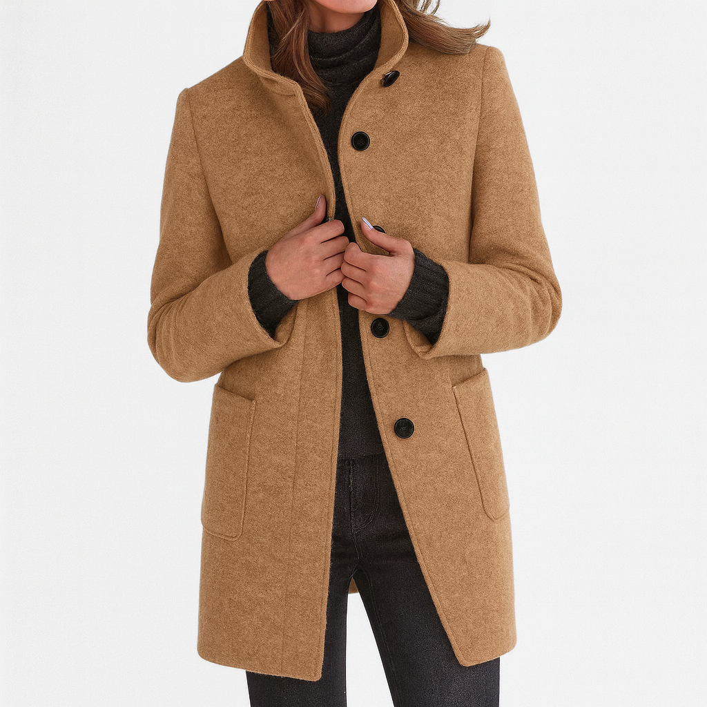 Women's Tailored Overcoat Fitted Long Sleeve Notched Collar Button-Up Classic