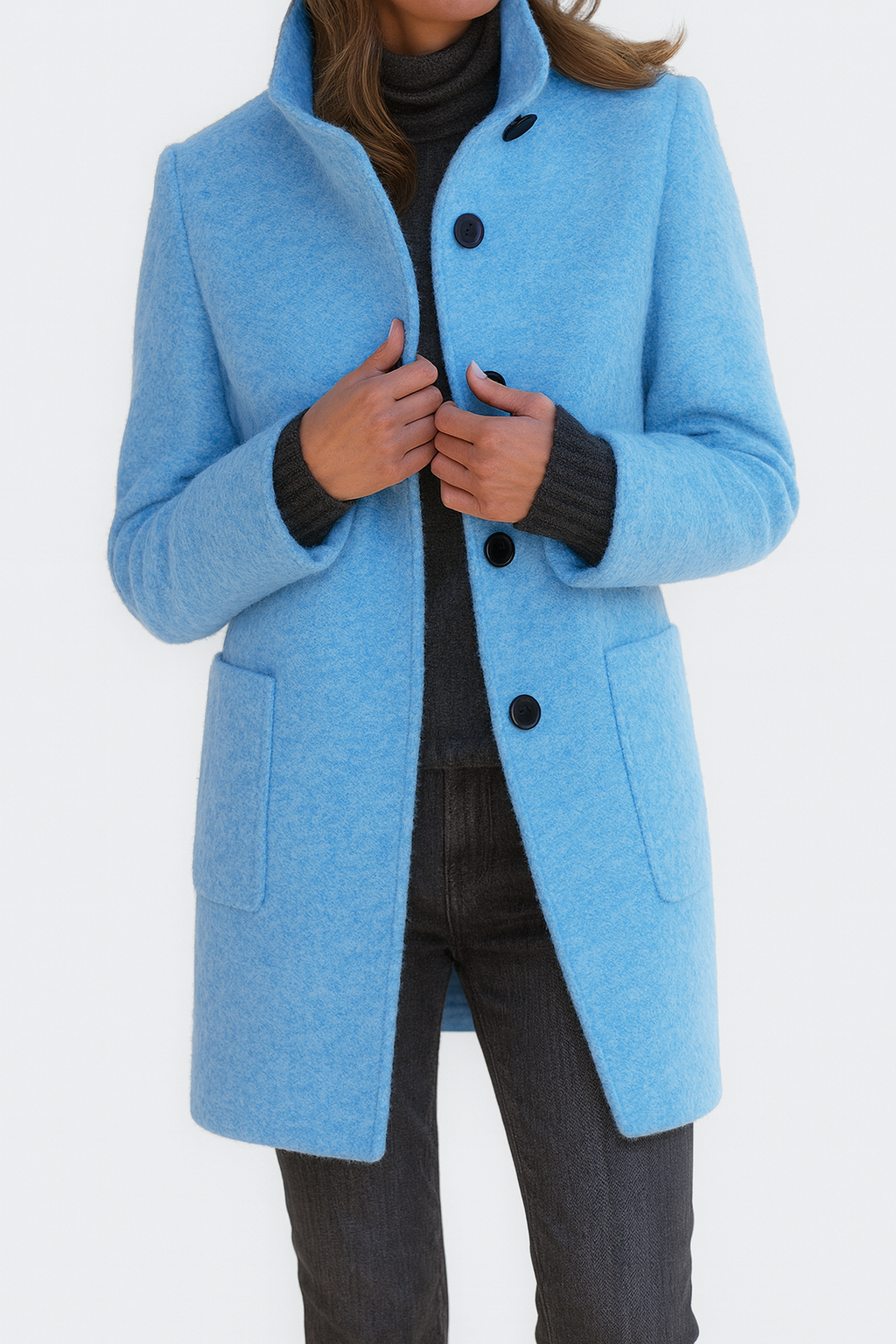 Women's Tailored Overcoat Fitted Long Sleeve Notched Collar Button-Up Classic