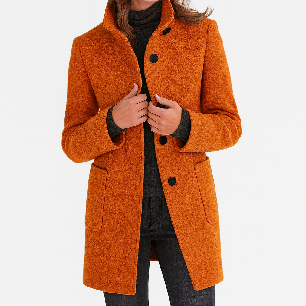 Women's Tailored Overcoat Fitted Long Sleeve Notched Collar Button-Up Classic