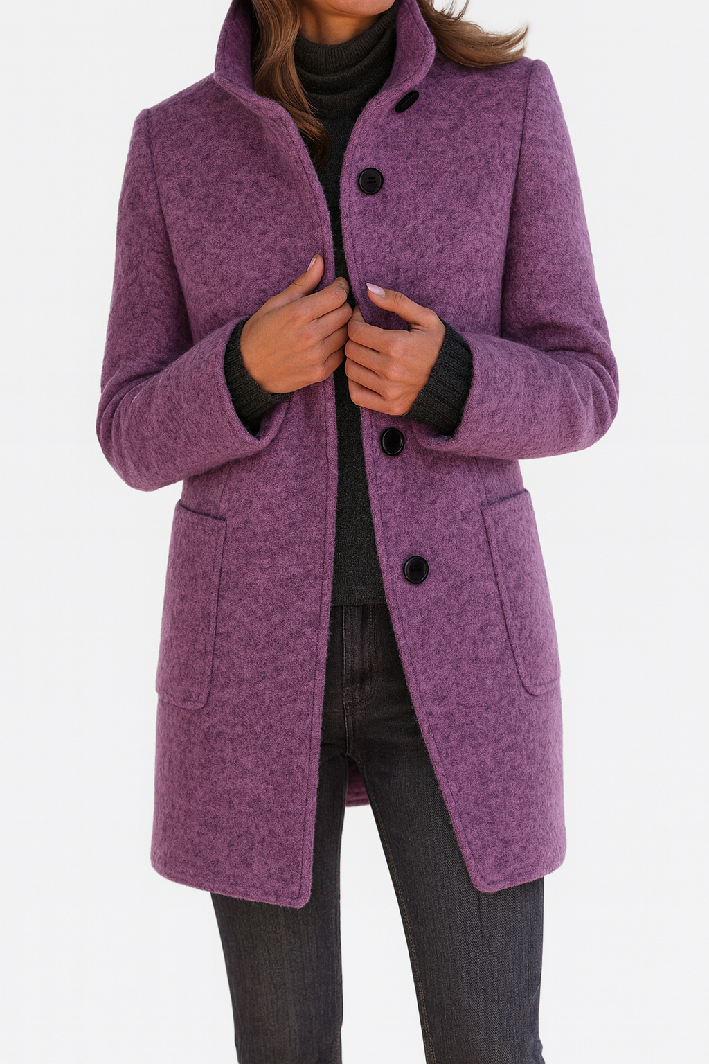 Women's Tailored Overcoat Fitted Long Sleeve Notched Collar Button-Up Classic