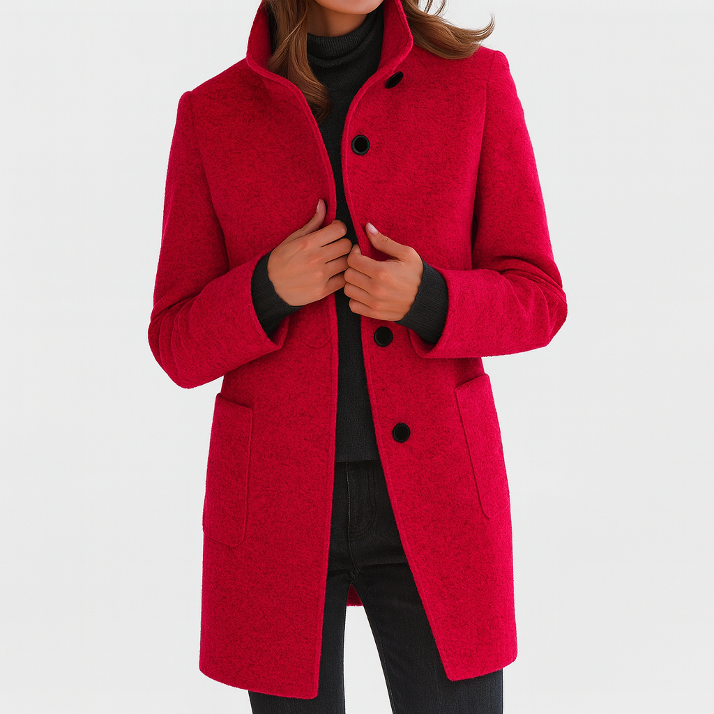 Women's Tailored Overcoat Fitted Long Sleeve Notched Collar Button-Up Classic