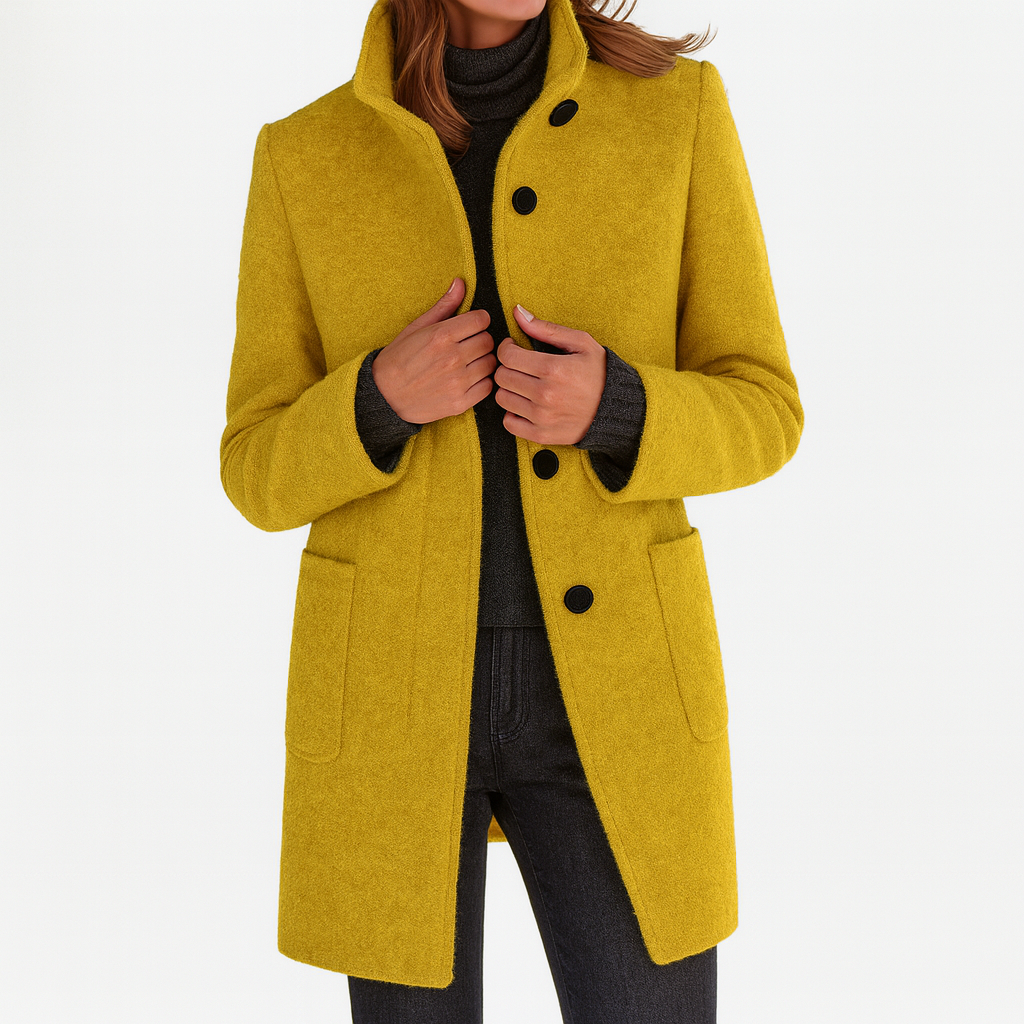 Women's Tailored Overcoat Fitted Long Sleeve Notched Collar Button-Up Classic