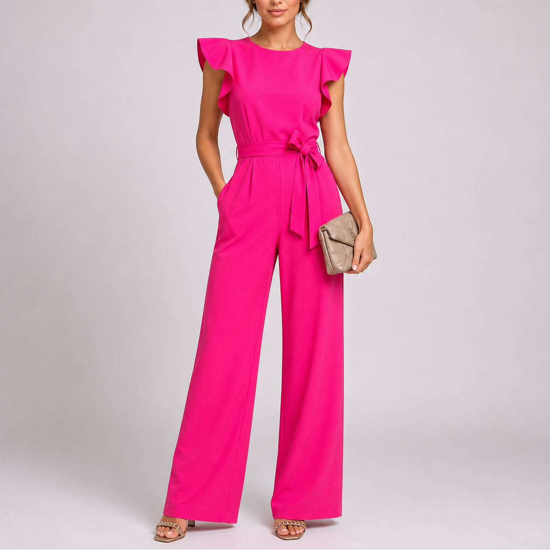 Women's Elegant Wide-Leg Jumpsuit Ruffle Sleeves Relaxed Fit Stylish Occasion