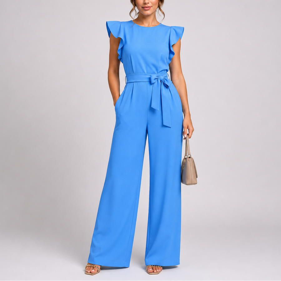 Women's Elegant Wide-Leg Jumpsuit Ruffle Sleeves Relaxed Fit Stylish Occasion