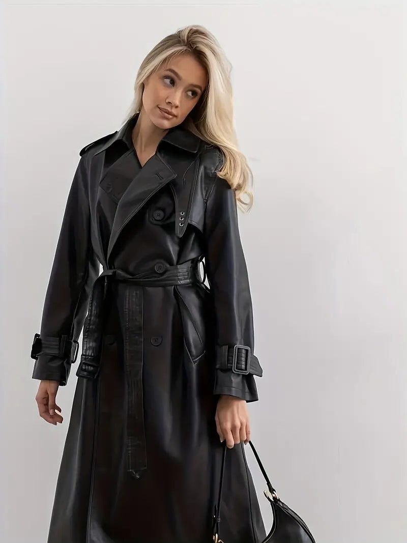 Women's Long Trench Coat Tailored Fit Double-Breasted Classic Stylish Everyday
