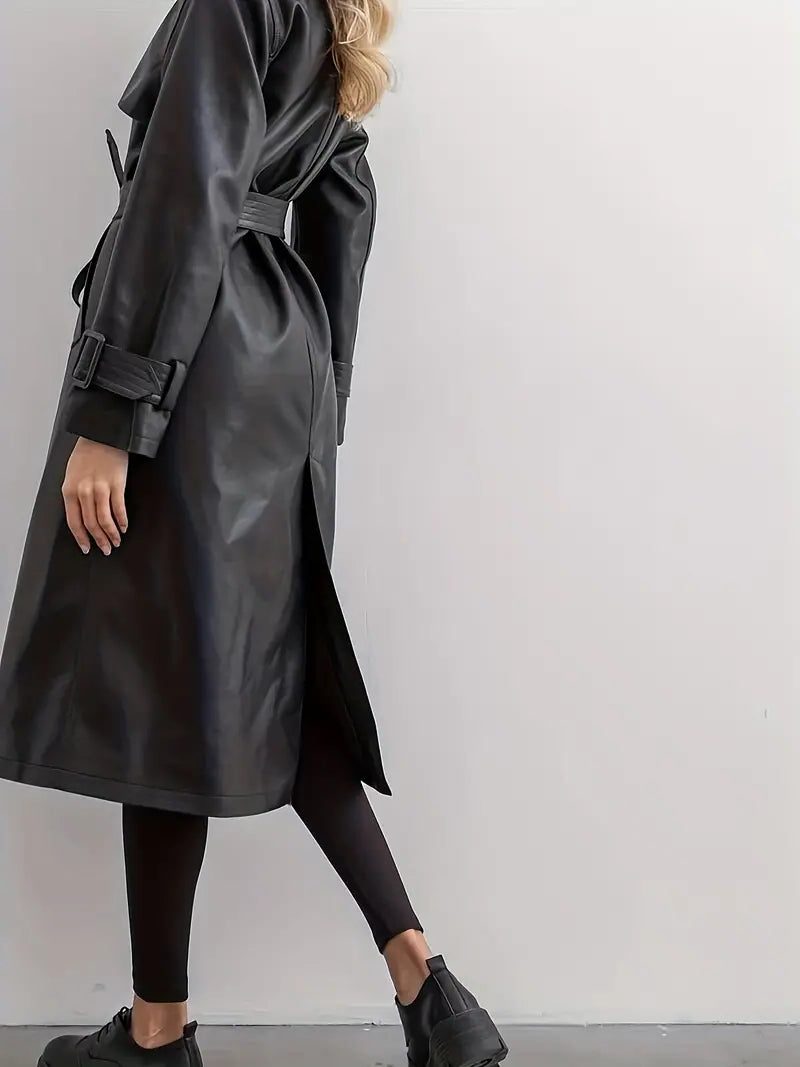 Women's Long Trench Coat Tailored Fit Double-Breasted Classic Stylish Everyday