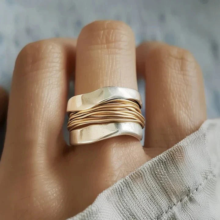 Women's DualTone Ring Adjustable Stylish Modern Accessory Everyday Wear