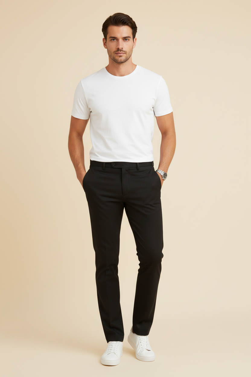 Men's Tailored Stretch Trousers Slim Fit Classic Design Versatile Smart-Casual